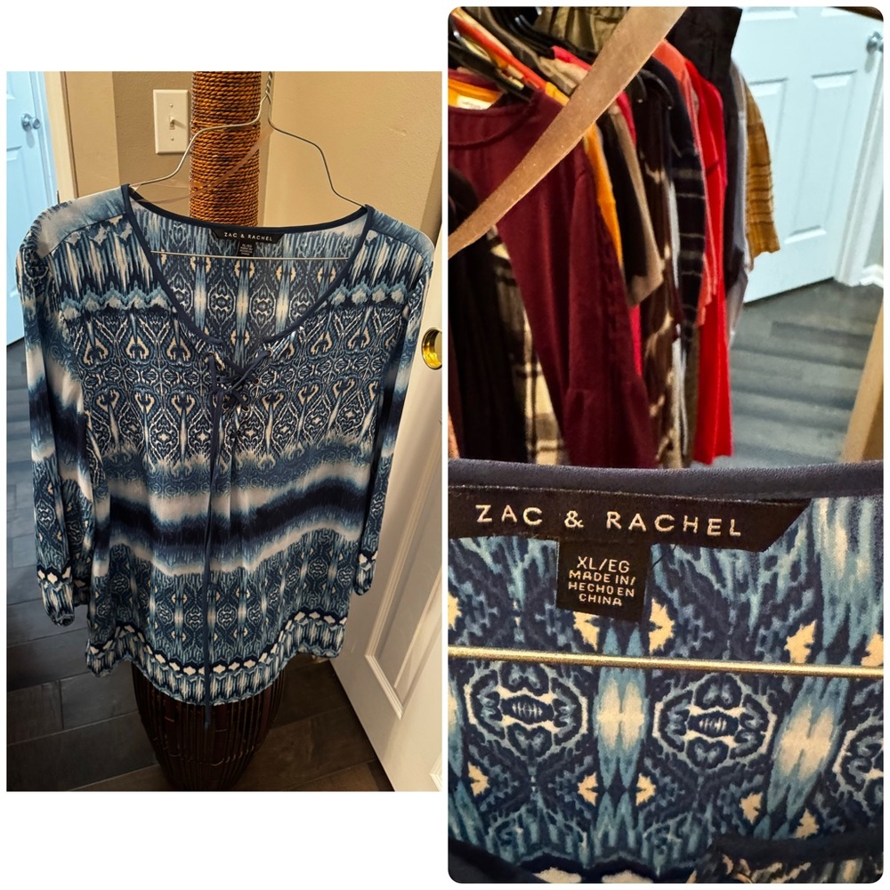 Zac & Rachel Navy and White Geometric Top